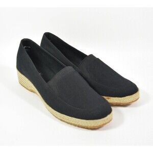 Grasshoppers Casita Black Canvas Pull On Braided Hemp Platform Shoes Sz 9M